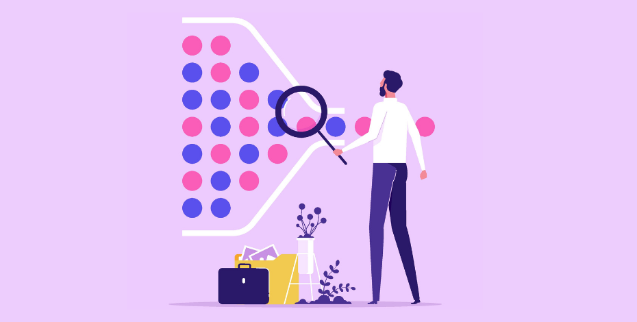 A man examining dots move through a bottleneck