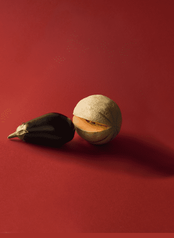 Image of an eggplant and rockmelon