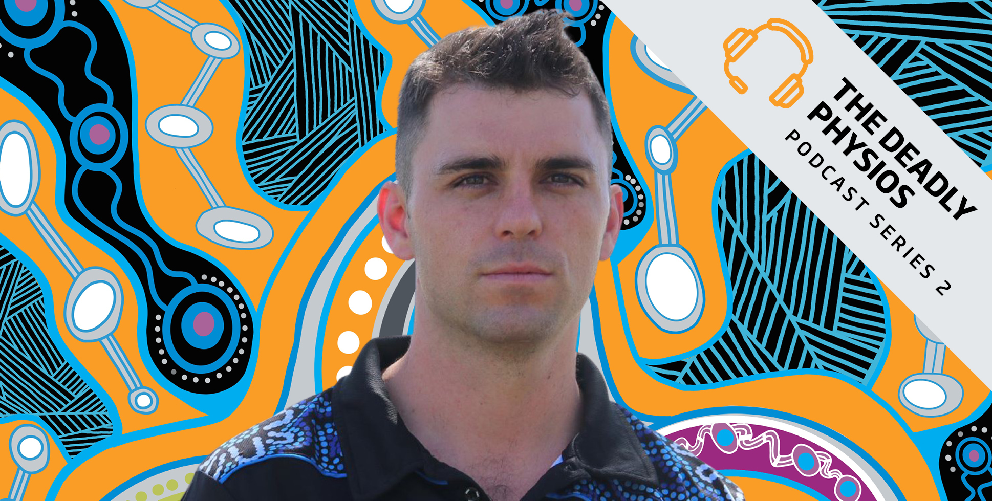 Headshot of physiotherapist Adam Doyle against the backdrop of an Indigenous artwork.