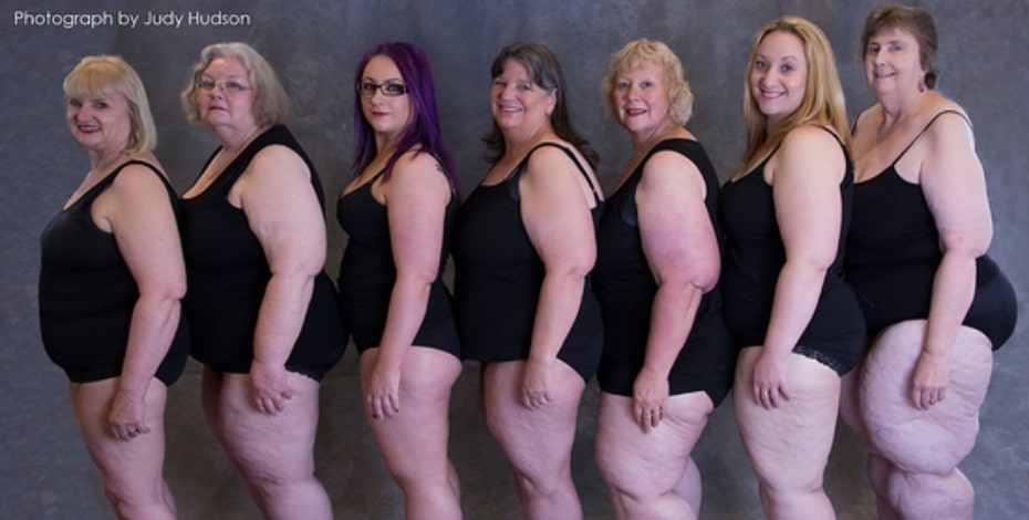 Women of all body shapes and sizes standing in a row.