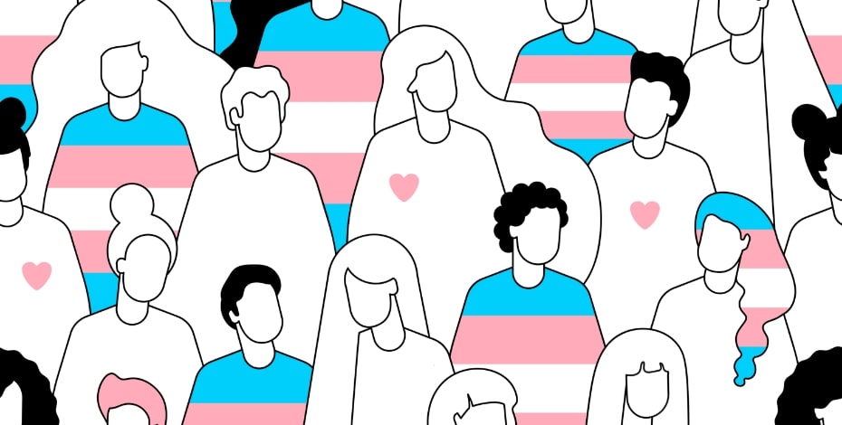 An illustration of people wearing pink and blue tops.