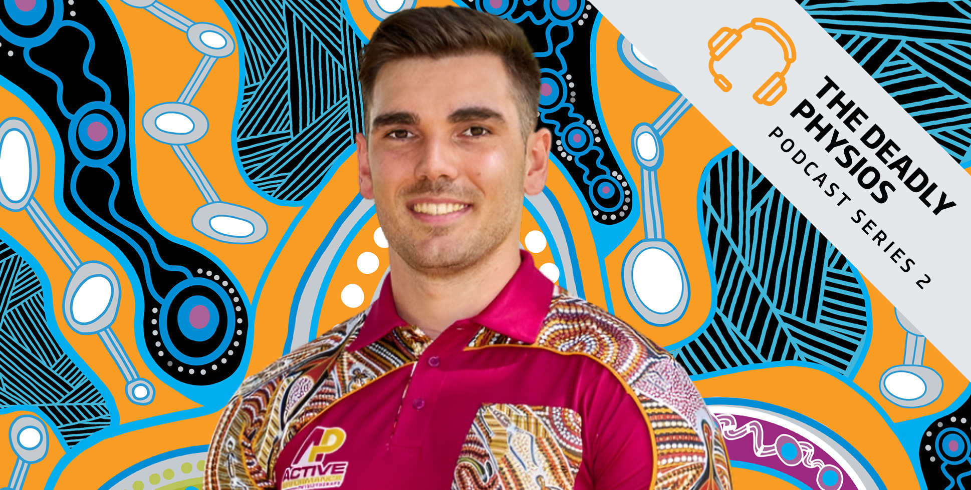 Headshot of physiotherapist Matthew Hoffman with an Indigenous artwork in the background.