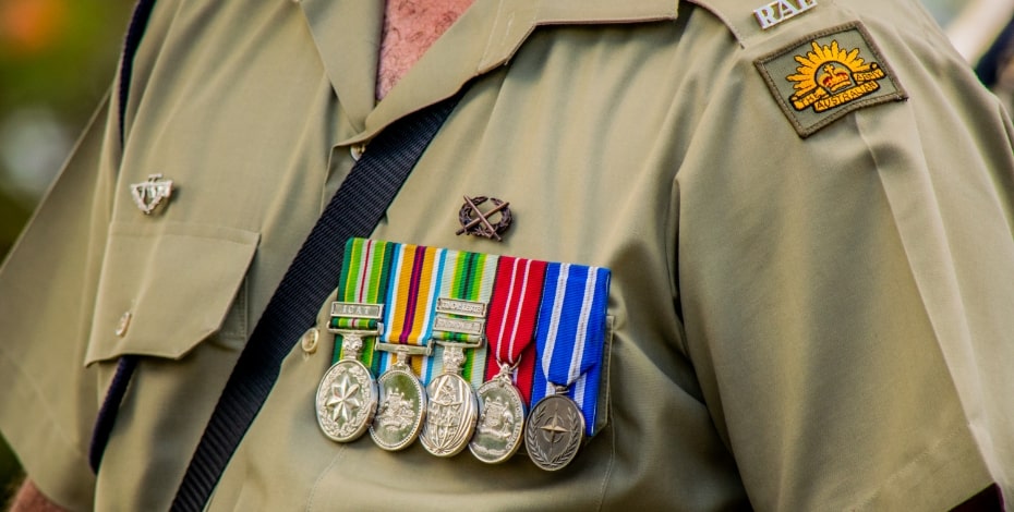 Veterans uniform showing medals pinned to the chest