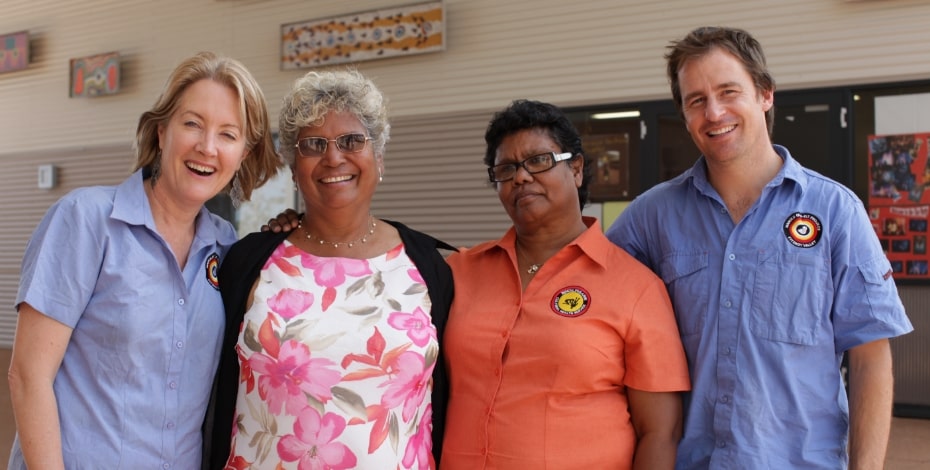 Jane Latimer (left) working in Fitzroy Crossing with Aboriginal elders Marmingee Hand and Maureen Carter.