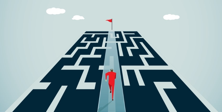 An artist's impression of an advocacy journey as if cutting a way through a maze.