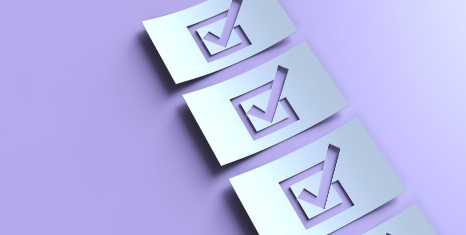 Silver 3D tick boxes against a purple background