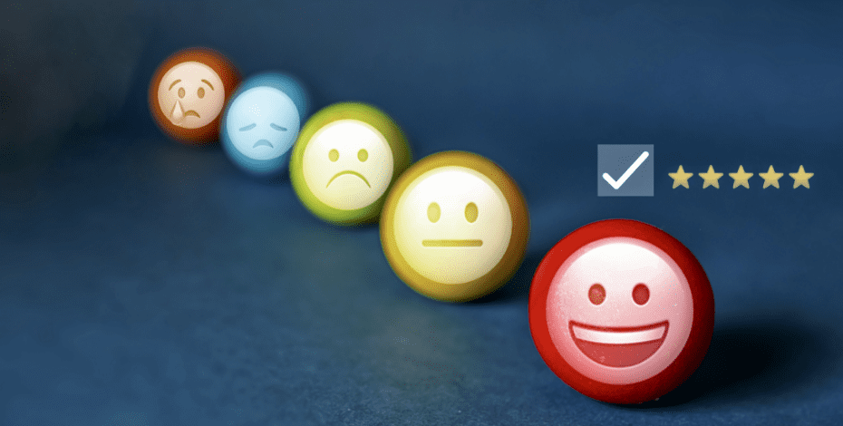 A line of emoji faces that range from deep sadness all the way to happiness, to illustrate growth in employee happiness in the workplace.