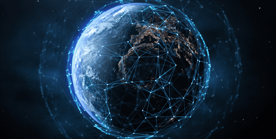 Illustrated graphic of the globe with interconnecting dots