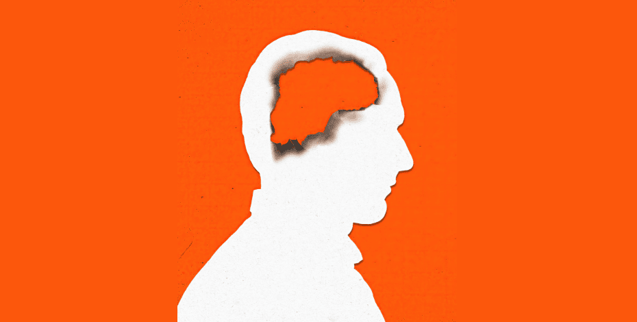 An artist's impression of mental health as depicting a head with a hole burnt out where the brain is usually located.