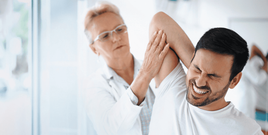 Patient receiving treatment for shoulder pain