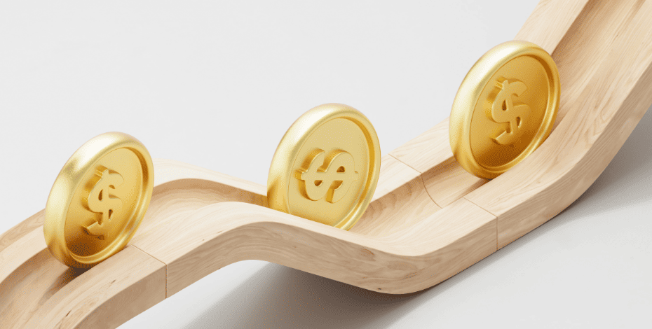 A role of coins on an upwards trajectory to symbolise an increase in profits.