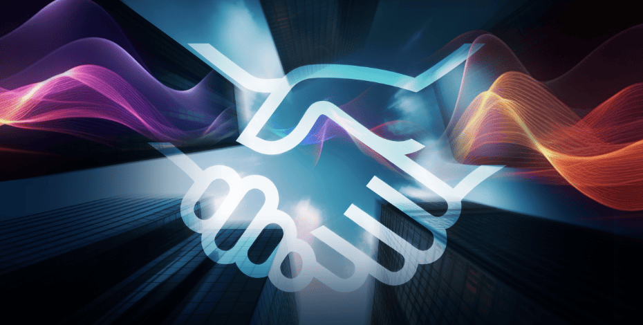 An artist's impression of two hands shaking as if making a partnership agreement.