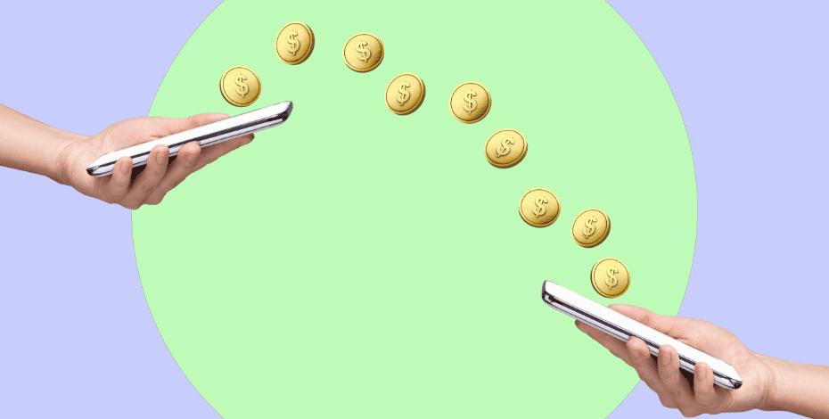 Money travelling from one persons phone to another.