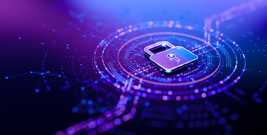 An illustration of a pad lock over a tech program.