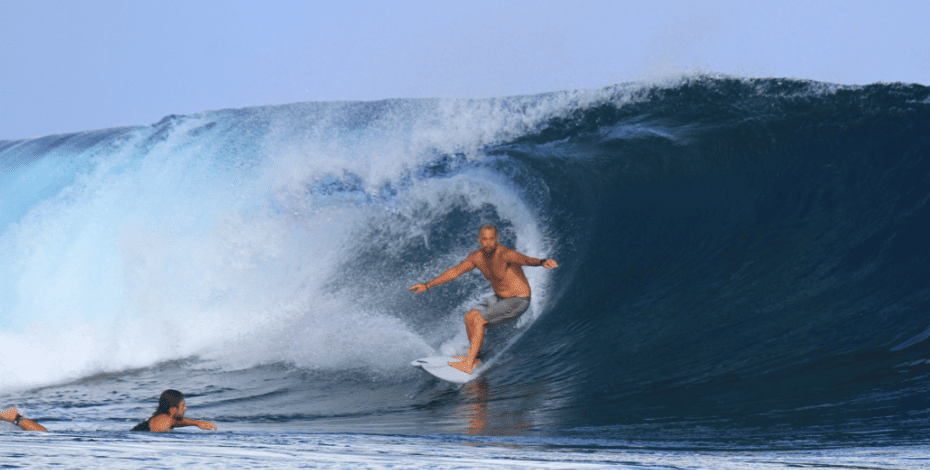 A lifelong deep affinity with the water sees Jon Ford indulging in one of his passions, surfing.