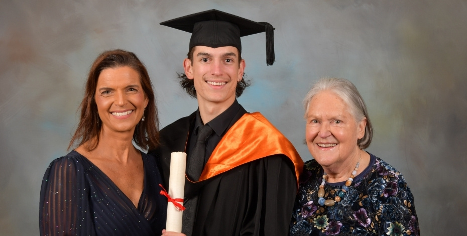 Three generations of physiotherapists: Shan Morrison, Xander Clausen and Jill Morrison at Xander's graduation