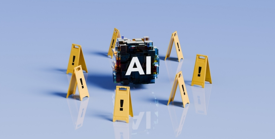 A box labelled AI, surrounded by caution signs
