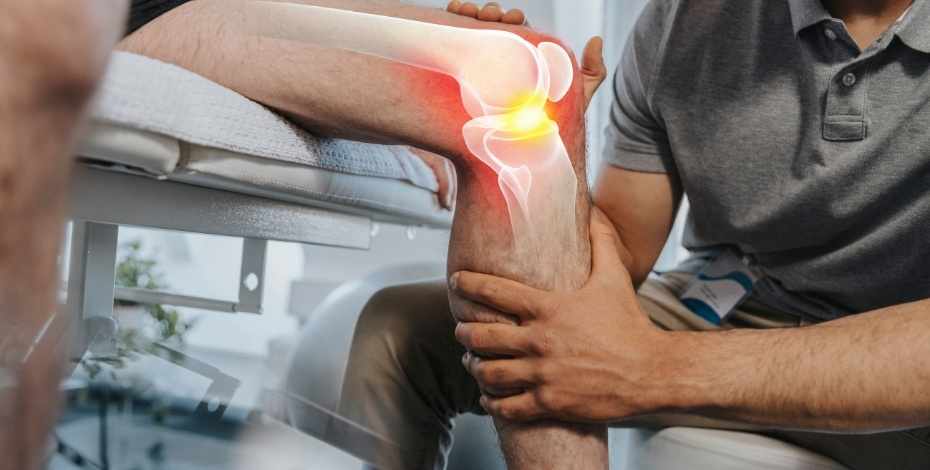 Graphic of person with knee OA receiving treatment