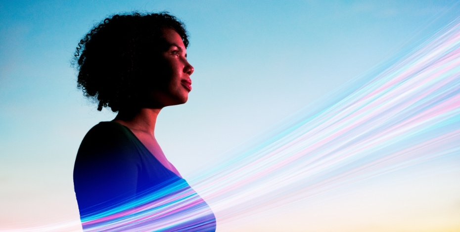 Graphic of a person looking towards the sky
