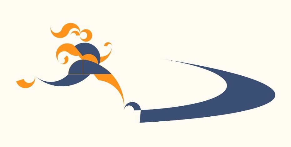 The illustration depicts a woman running on a ribbon. 