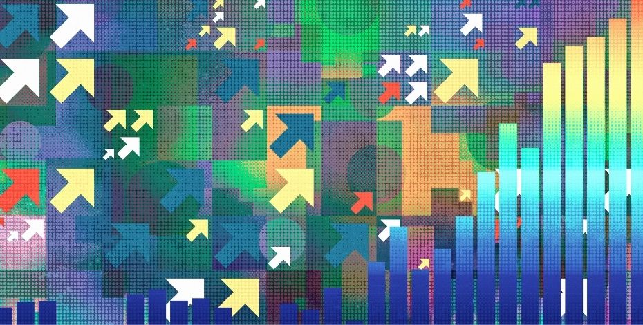 Abstract graphic of a graph and arrows pointing upwards