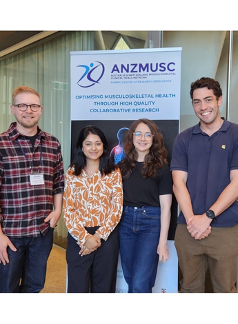 Some of the NUDG-ED study team. Left to right: Associate Professor Adrian Traeger, Dr Sweekriti Sharma, Dr Gemma Altinger, Aidan van Wyk. Photo courtesy of the NUDG-ED study team